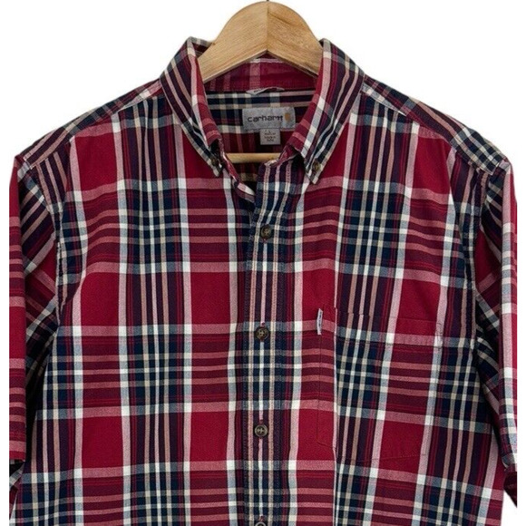 Carhartt‎ Shirt Mens L Relaxed Fit Red Plaid Short Sleeve Cotton Button Down - Picture 2 of 5